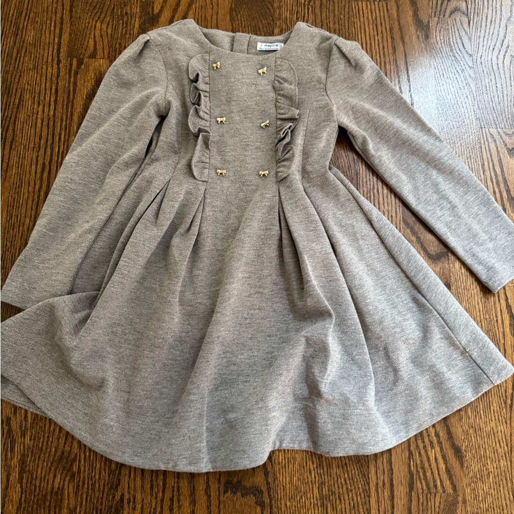 Mayoral Gray Kids Dress with Ruffle Accents